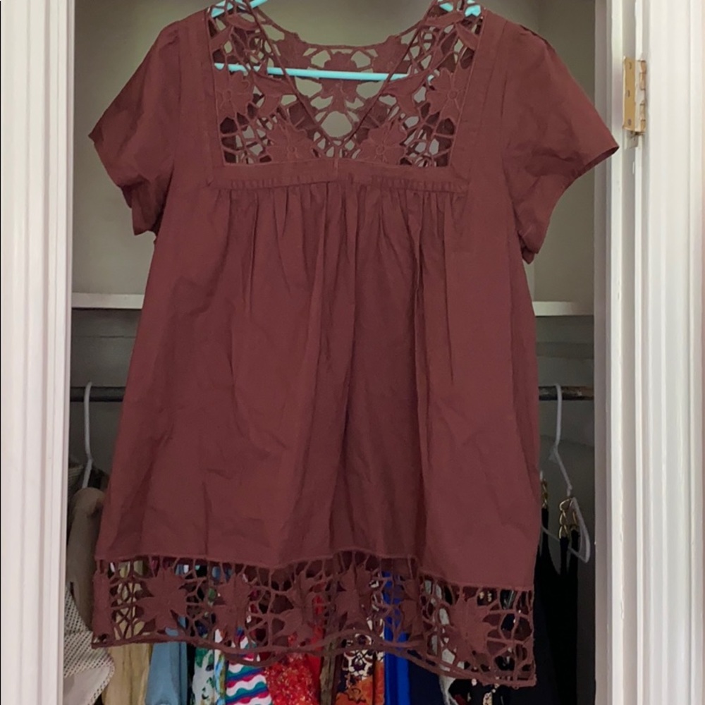 Brown Top with Beautiful Crochet-like detailing